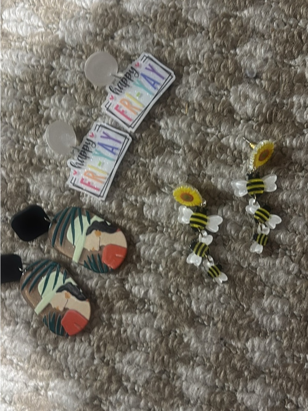Colorful Bee and Sunflower Dangle Earrings - Yellow and Black